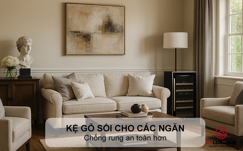 Năm kệ gỗ lưu trữ để trưng bày rượu vang một cách ngăn nắp