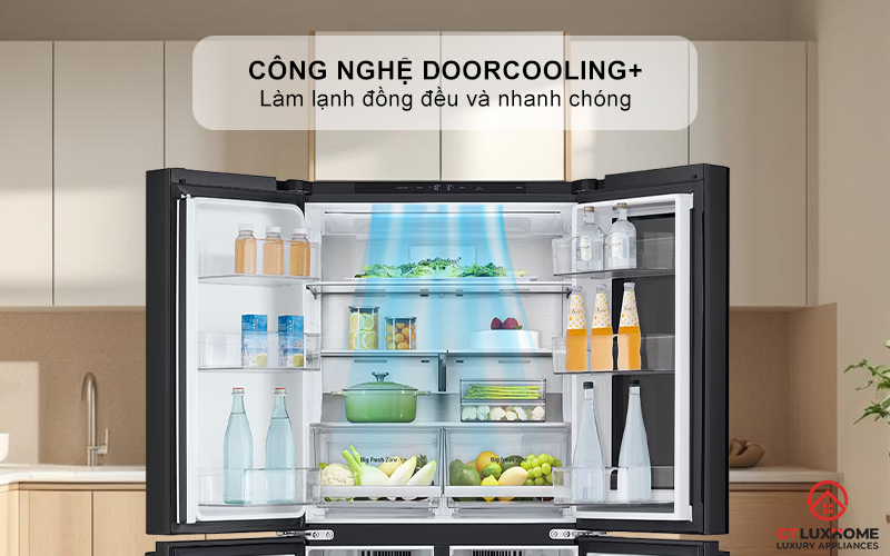 Công nghệ DoorCooling+™ làm lạnh từ cánh cửa, hơi lạnh lan tỏa đều