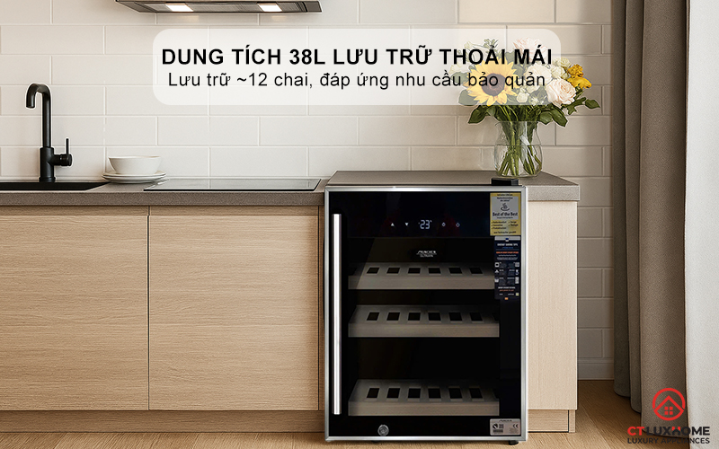Dung tích 38L lưu trữ thoải mái, lưu trữ ~12 chai