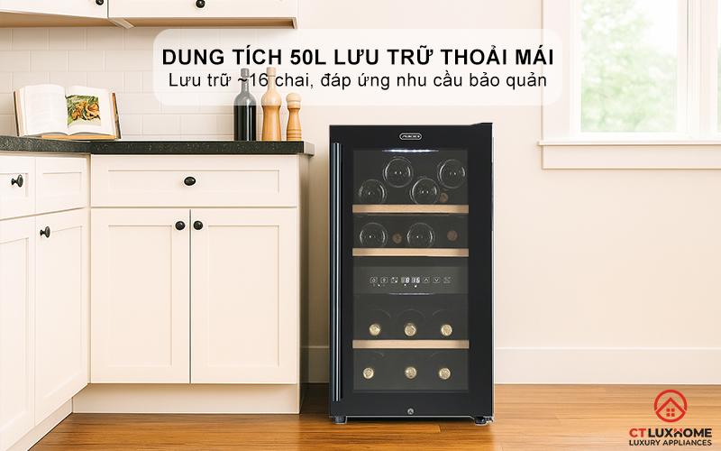 Dung tích 50L lưu trữ thoải mái, lưu trữ ~16 chai
