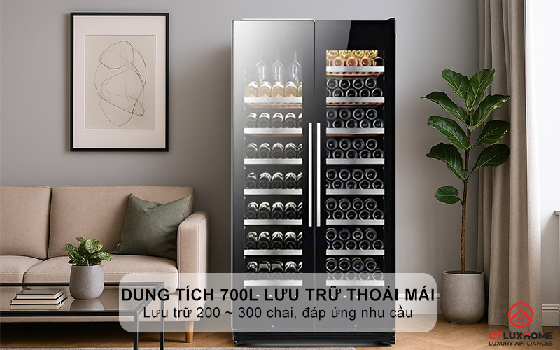 Dung tích 700L lưu trữ thoải mái, lưu trữ 200 ~ 300 chai