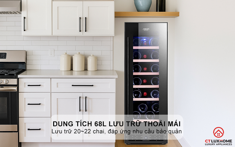 Dung tích 68L lưu trữ thoải mái, lưu trữ 20~22 chai 