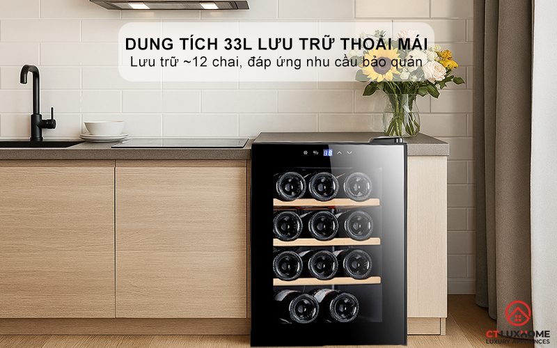 Dung tích 33L thoải mái lưu trữ 12 chai