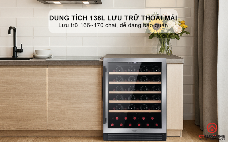 Dung tích 138L lưu trữ thoải mái, lưu trữ 166~170 chai