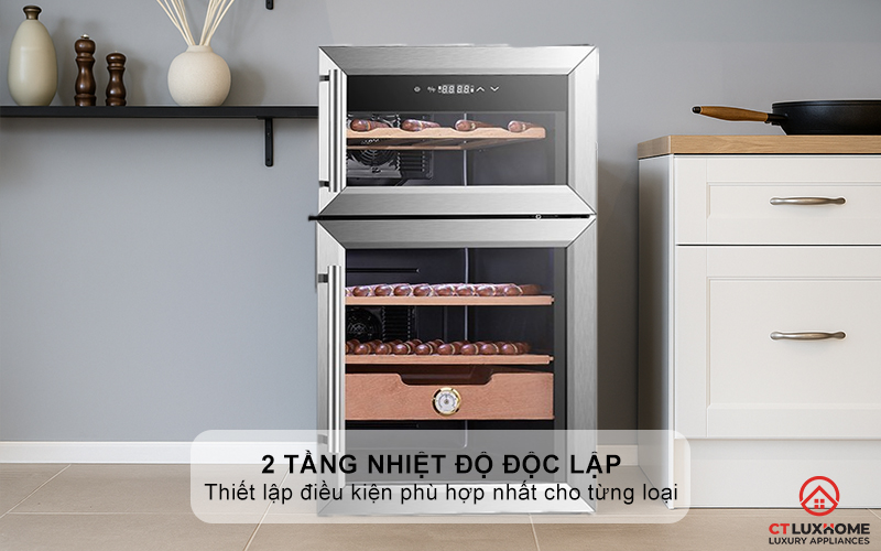 2 tầng nhiệt độ độc lập - tối ưu cho rượu và cigar