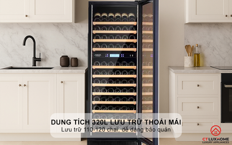 Dung tích 320L lưu trữ thoải mái, lưu trữ 110-120 chai