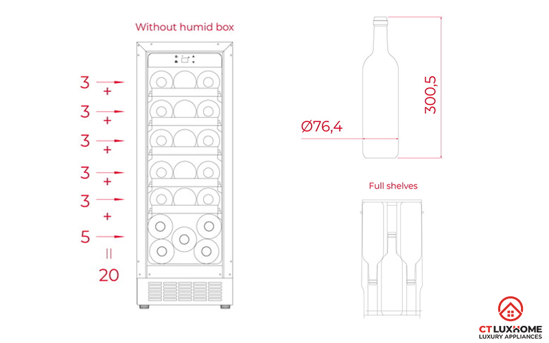 Kích thước chai rượu cho các kệ tủ