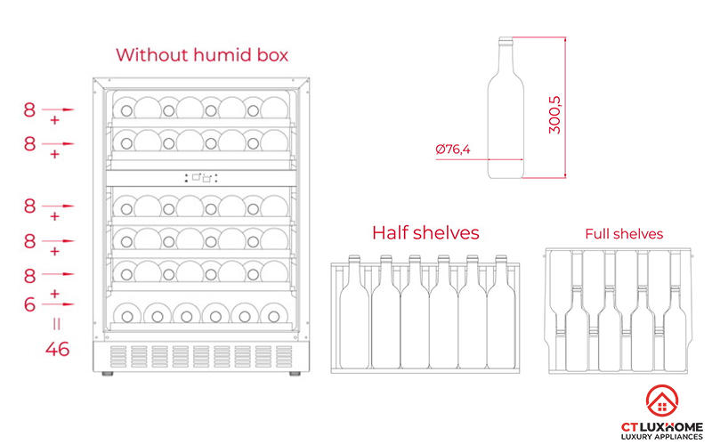 Kích thước chai rượu cho các kệ tủ