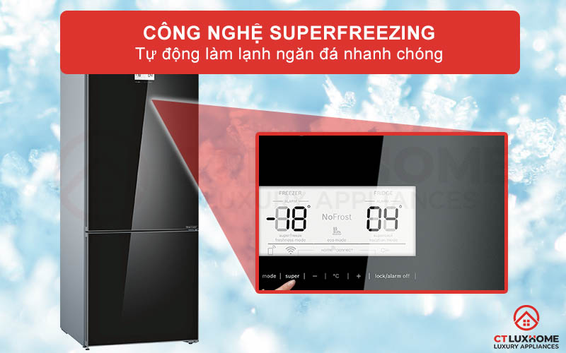 Tủ lạnh KGN56LB40O sử dụng công nghệ Superfreezing sẽ giúp đông lạnh nhanh chóng thực phẩm trong thời gian ngắn