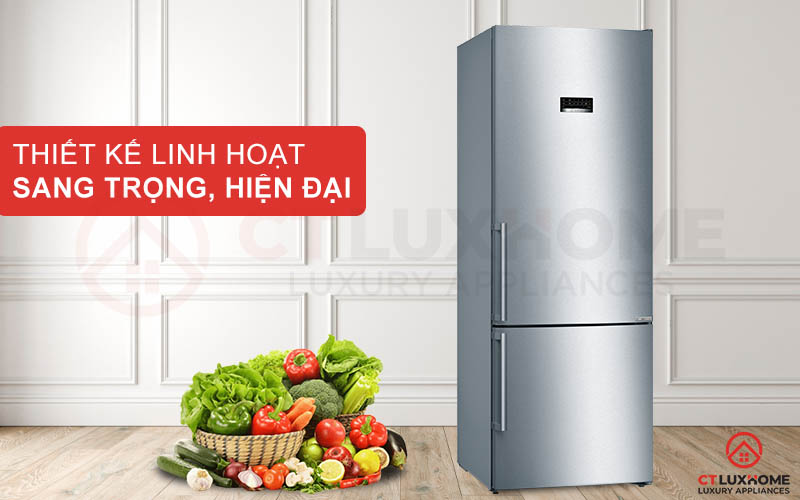 Tủ lạnh Bosch KGN56XI40J serie 4 có thiết kế sang trọng với gam màu xám inox