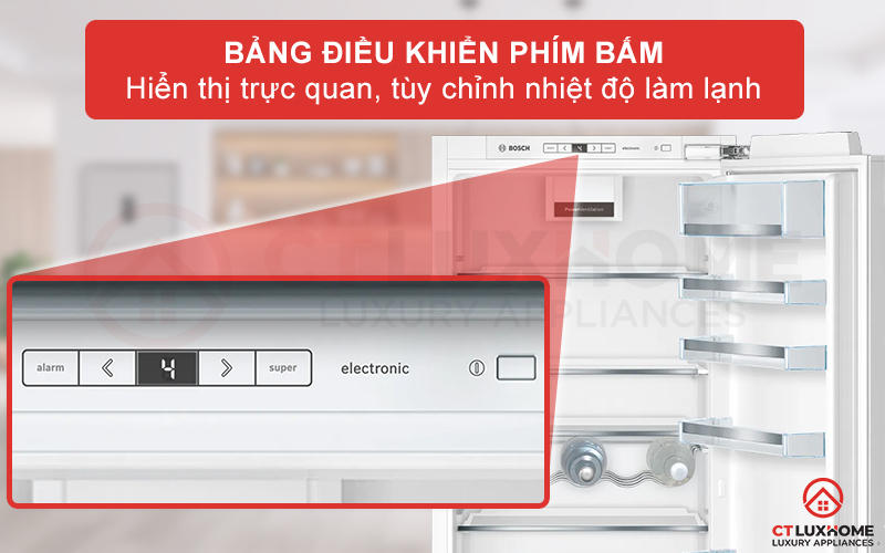 Tủ lạnh Bosch KIT81AFE0 được trang bị bảng điều khiển với phím bấm trực quan
