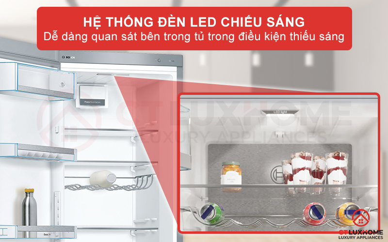 Hệ thống đèn LED chiếu sáng, giúp dễ dàng quan sát bên trong tủ lạnh