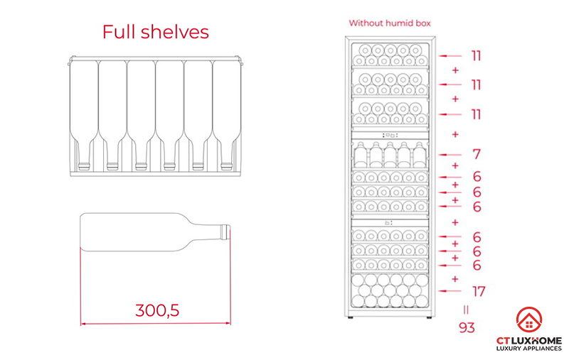 Kích thước chai rượu cho các kệ tủ