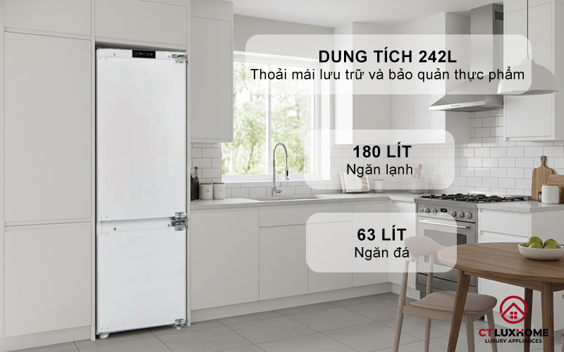 Dung tích 242L gồm 01 ngăn mát, 01 ngăn đông