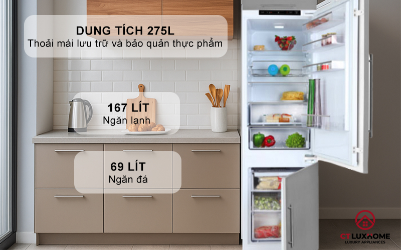 Dung tích 275L gồm 01 ngăn mát, 01 ngăn đông mềm
