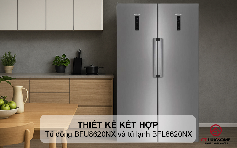 Thiết kế kết hợp tủ đông một cửa BFU8620NX và tủ lạnh một cửa BFL8620NX