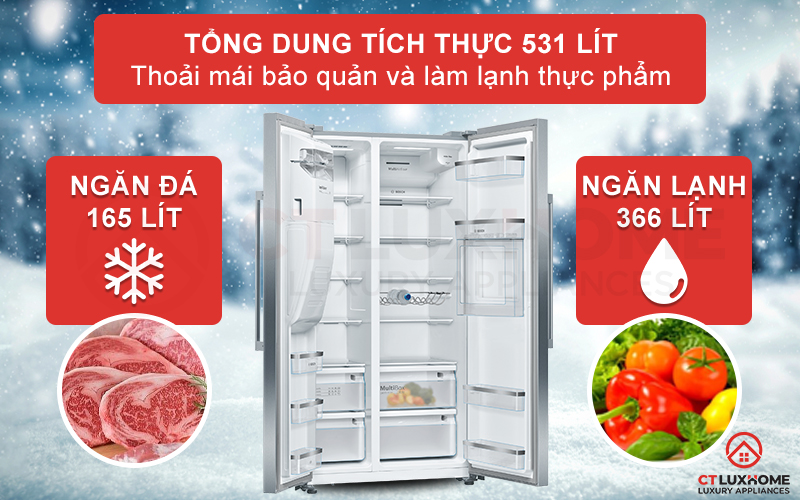 Tủ lạnh Bosch KAG93AIEPG có dung tích chứa đến 560 lít