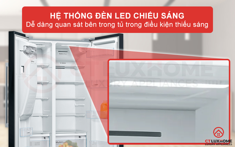 Bên trong khoang tủ được trang bị thêm đèn LED chiếu sáng