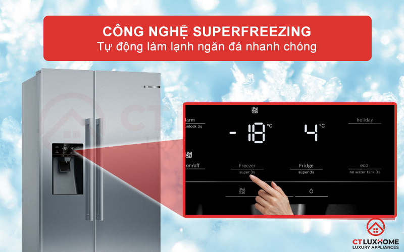 Công nghệ Superfreezing sẽ giúp đông lạnh nhanh chóng thực phẩm trong thời gian ngắn