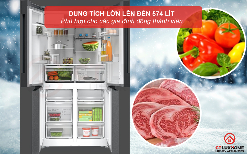 Dung tích 574 lít cho khả năng lưu trữ tối ưu