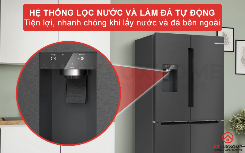 Hệ thống lọc nước và làm đá tự động thông qua bình chứa