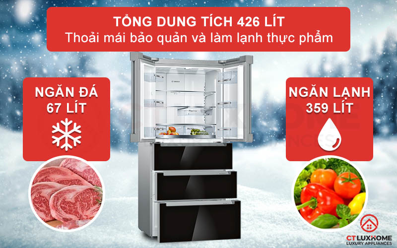 Tủ lạnh Bosch KFN86AA76J có dung tích chứa đến 540 lít