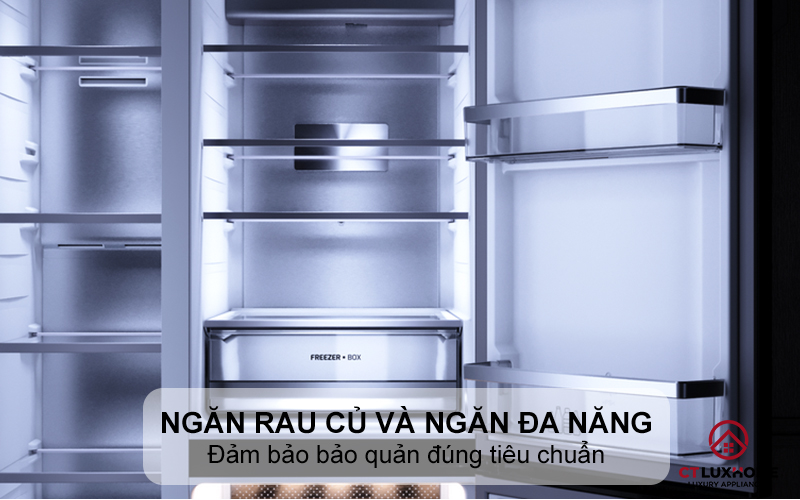 Ngăn rau củ riêng biệt và ngăn đa năng điều chỉnh linh hoạt