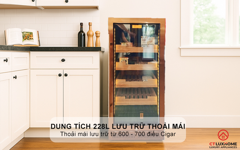 Dung tích 228L, thoải mái lưu trữ từ 600 - 700 điếu Cigar