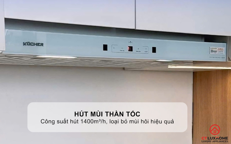 Hút mùi thần tốc với công suất hút 1400m³/h, siêu tiết kiệm điện, Booster lên tới 1850m³/h