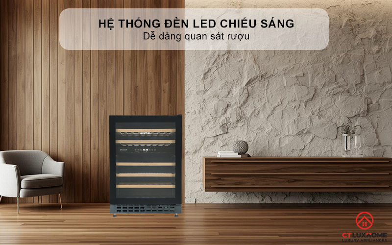 Hệ thống đèn Led chiếu sáng phía bên trong giúp dễ dàng quan sát rượu