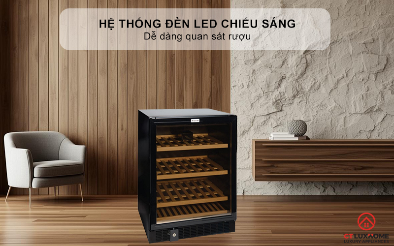 Hệ thống đèn Led chiếu sáng phía bên trong giúp dễ dàng quan sát rượu