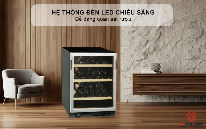 Hệ thống đèn Led chiếu sáng phía bên trong giúp dễ dàng quan sát rượu