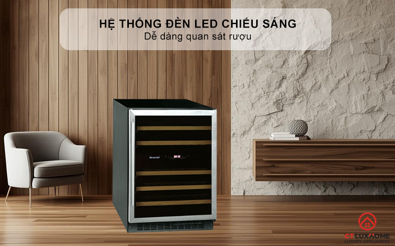 Hệ thống đèn Led chiếu sáng phía bên trong giúp dễ dàng quan sát rượu