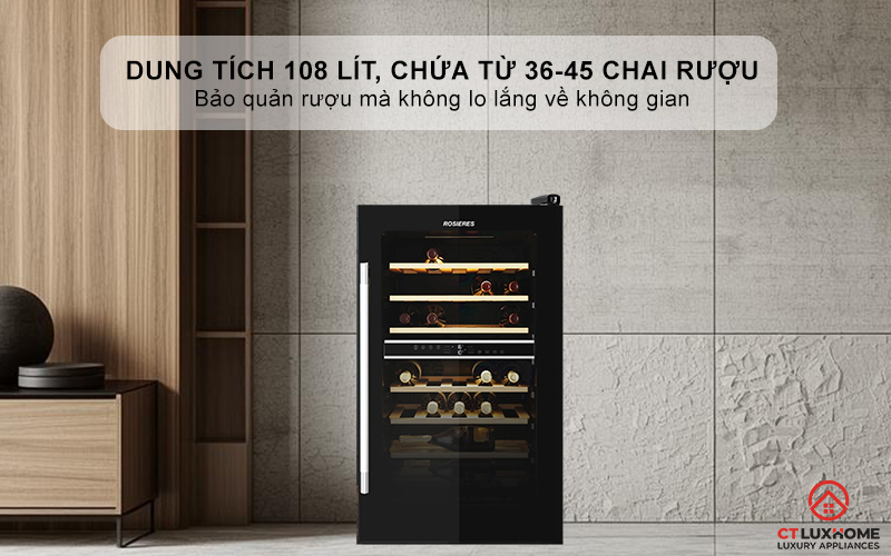 Dung tích 108 lít, chứa từ 36-45 chai rượu