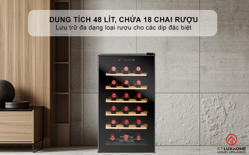 Dung tích 48 lít, chứa 18 chai rượu - Đáp ứng nhu cầu đa dạng