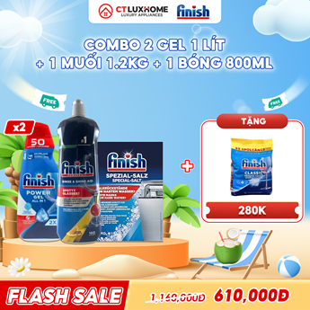 COMBO FINISH 2 Gel Power All in one 1 lít + 1 Nước bóng 800ml + 1 Muối rửa bát 1.2kg