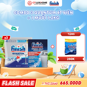 COMBO FINISH 3 Túi viên rửa bát Quantum 47 viên + 1 Muối rửa bát 1.2kg