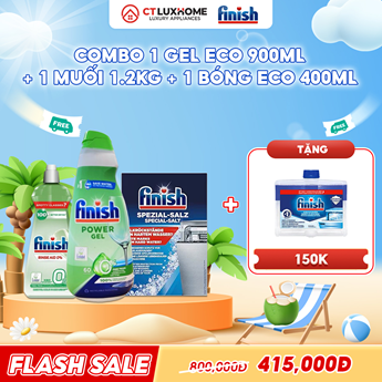 COMBO FINISH 1 Gel rửa bát Eco 900ml + 1 Nước bóng Eco 400ml + 1 Muối 1.2kg