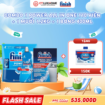 COMBO FINISH 1 Túi Power All in one 110 viên + Nước bóng 400ml + Muối 1.2kg