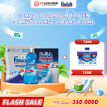 COMBO FINISH 1 Túi Quantum 47 viên + 1 Nước bóng 400ml + 1 Muối rửa bát 1.2kg