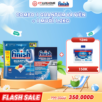 COMBO FINISH 1 Túi viên rửa bát Quantum 64 viên + 1 Muối rửa bát 1.2kg