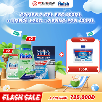 COMBO FINISH 2 Gel rửa bát Eco 900ml + 2 Nước bóng Eco 400ml + 1 Muối 1.2kg