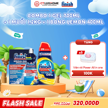 COMBO FINISH 1 Gel All in one max 700ml + 1 Nước bóng 400ml chanh + 1 Muối rửa bát 1.2kg