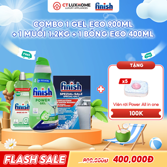 COMBO FINISH 1 Gel rửa bát Eco 900ml + 1 Nước bóng Eco 400ml + 1 Muối 1.2kg