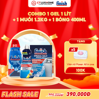 COMBO FINISH 1 Gel Power All in one 1 lít + 1 Nước bóng 400ml chanh + 1 Muối rửa bát 1.2kg