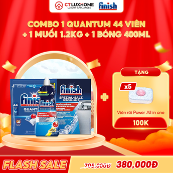 COMBO FINISH 1 Túi Viên rửa Quantum 44 viên + 1 Nước bóng 400ml + 1 muối 1.2kg