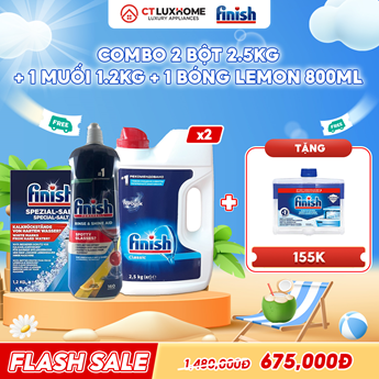 COMBO FINISH 2 Túi bột rửa bát 2.5kg + 1 Nước bóng 800ml + 1 Muối rửa bát 1.2kg