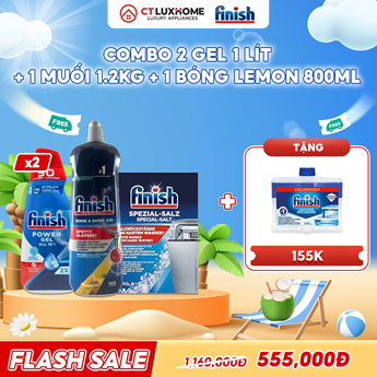 COMBO FINISH 2 Gel Power All in one 1 lít + 1 Nước bóng 800ml + 1 Muối rửa bát 1.2kg