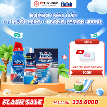 COMBO FINISH 1 Gel Power All in one 1 lít + 1 Nước bóng 400ml chanh + 1 Muối rửa bát 1.2kg