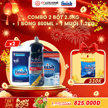 COMBO FINISH 2 Can bột 2.5kg + 1 Nước bóng 800ml + 1 Muối 1.2kg